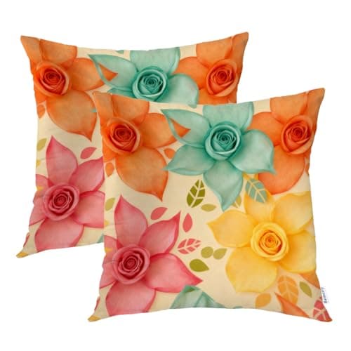 Batmerry Spring Pillows Decorative Floral Throw Pillow Covers 18x18 Inch Set of 2, Vintage Green Flower Print Decorative Double Sided Square Pillow Cases Pillowcase Sofa Cushion