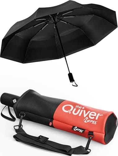 Windproof Travel Umbrella - Compact & Withstands Winds up to 100MPH, Strongest Premium Auto Folding Umbrella for Rain and Sun - Durable, Light & Portable for Women & Men, Fits Backpack & Cars