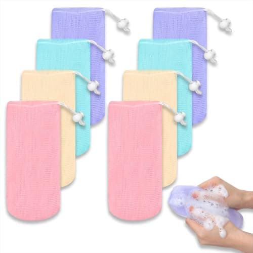 Shimmeroo 8Pcs Mesh Soap Bag - Bar Soap Saver Bags Bubble Foaming Nets Pocket with Drawstring Exfoliating Cleaning Tool for Shower Body Facial Wash Bath(Multicolor)