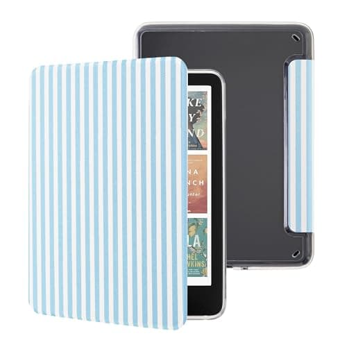 Vane Oak Case for 6'' Kindle 2024 and 2022 (11th Generation), Slim PU Cover Case with Auto Wake/Sleep, Blue and White Stripes