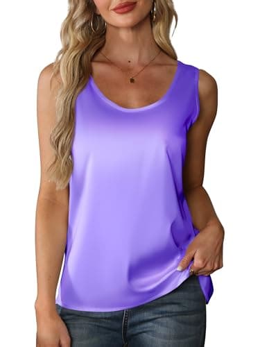 Mawor Silk Satin Tank Top for Women Summer Camisole 2026 Sleeveless Blouse Dressy Casual Shirt Outfits Lavender XL