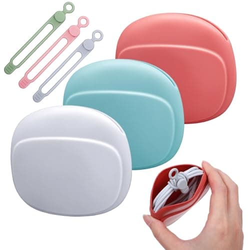 Sibba 3pcs Silicone Headphone Case & 3 x Data Cable Organizer Ties Wired Earbud Pouch Portable Earbuds Holder, Travel Earphone Case Earplugs & Earphones Storage Bag, Elastic Cable Winder Cord Manager