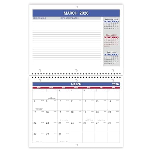 2026 Calendar - 2026 Wall Calendar, Jan. 2026 - Dec. 2026, 8.5" x 11", Memoranda Lined Pages with Thick Paper, Twin-Wire Binding, Holidays, Julian Dates