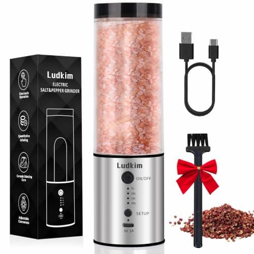 Electric Salt and Pepper Grinder, 240ML Large Capacity Rechargeable Automatic Salt and Pepper Shakers with 5-20s Timer, LED Adjustable Coarseness，Kitchen Appliances Birthday Gifts for Women Men