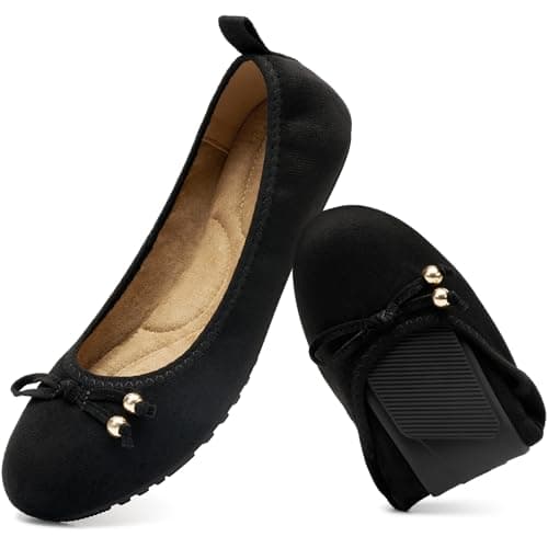 Reimferce Casual Womens Ballet Flats: Black 5 Slip-On Design & Cushioned Comfort for Daily Work- Quiet PU Soles & Round Toe for Confidence in Office - Working Women