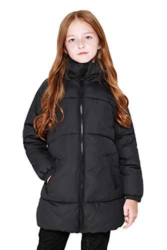 maoo garden Girls Winter Long Puffer Lightweight Coat Thick Padded Soft Fleece Jacket with Hood 817 Black 5-6Y
