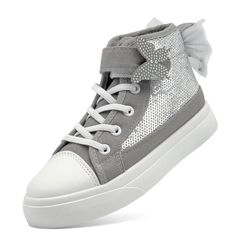 Toddler Sneakers for Girls Boys Fashion Canvas High Tops Butterfly Sequins Shoes Kids Casual Walking Shoes Grey