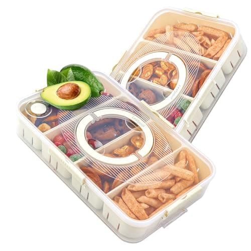 Leafpool Snack Box Container, Dishwasher Safe Fruit Snack Containers, 2 Pack Divided Serving Tray with Lid for Veggie, Candy, Snackle Charcuterie Boxes for Kids, Adults,Travel and Picnic