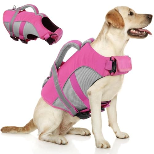 Queenmore Dog Life Vest for Swimming, Adjustable High Visibility Dog Life Jacket with Superior Buoyancy and Rescue Handle, Pink, S