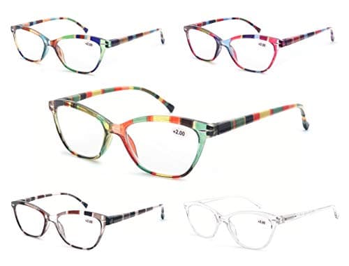 MODFANS Womens Reading Glasses Women 5 Pack Fashion Ladies Readers Comfort Spring Hinge Lightweight cateye Frame with Pouch 4.5