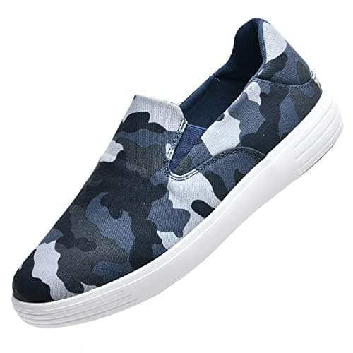 konhill Mens Slip On Loafers Sneakers - Casual Knit Walking Shoes for Men, Lightweight Breathable Memory Foam Boat Shoes, Comfortable Slip-On Driving Loafers for Work Travel Beach Blue Camo Size 7.5