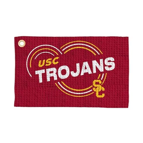Northwest NCAA USC Trojans Golf Towel, Official Licensed Microfiber Waffle Fabric, Absorbent 16x25 in Club Cleaning Accessory, Droplets Design