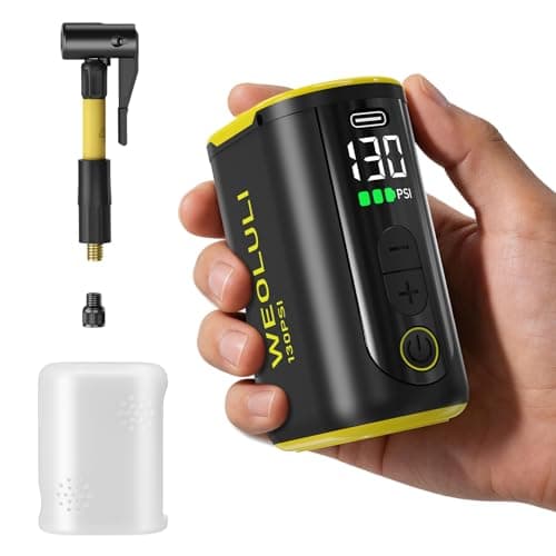 Bike Pump Electric, Mini Bicycle Pump 130 PSI Portable Cycling Pump with Digital Pressure Gauge & Auto Shut Off for Presta & Schrader Valves, Road MTB E-Bike