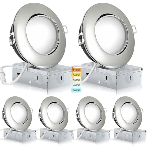 KnLnny Ware Chrome 4 LED recessed Light 6 Pack,5CCT Optional,750LM,Dimmable