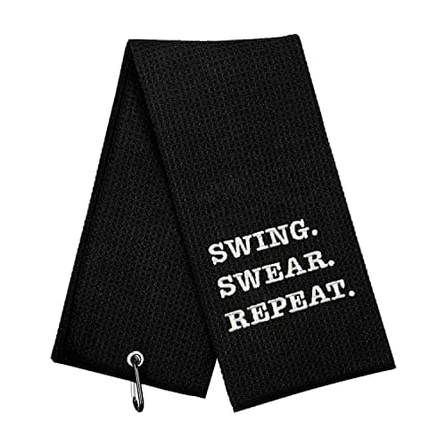 botogift Funny Golf Towel, Swing Swear Repeat, Golf Gifts for Men - Golf Accessories for Men, Embroidered Towels for Bags with Clip, Black