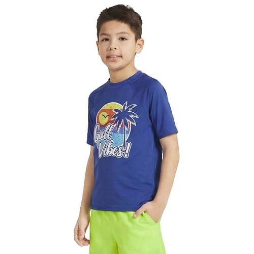 Lands' End Boys' Swim UPF 50+ Short Sleeve Sun Tee Rash Guard Shirt, Dark Blue, X-Small