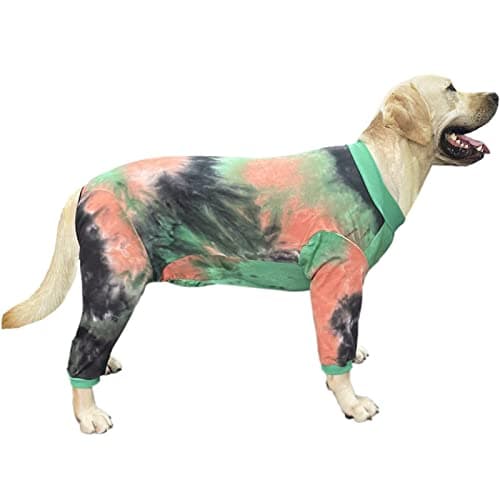 PriPre Dog Pajamas for Large Dogs Cotton Tie dye Pet Clothes Dog Onesie Jumpsuit Pet Sleeper Shirts Full Coverage Dog pjs (XXL, GreenOrange)