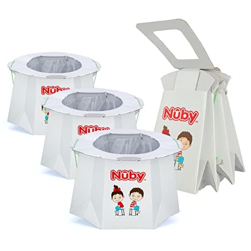 Nuby Disposable Travel Potty with Liner - Foldable and Portable Potty; Toddler Potty Essential for Camp, Trips, & Car Rides - Travel Potty for Toddler, 3 Pack