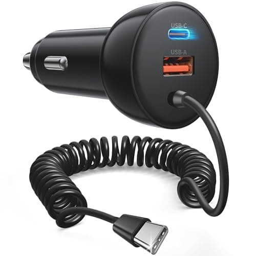 Car Charger USB C Fast Charge, 90W 3-Port Cigarette Lighter USB Charger Type C Fast Car Phone Adapter Accessories with 4FT Coiled USB C Cable for iPhone 17 16 15 Pro Max Plus, iPad, MacBook, Galaxy