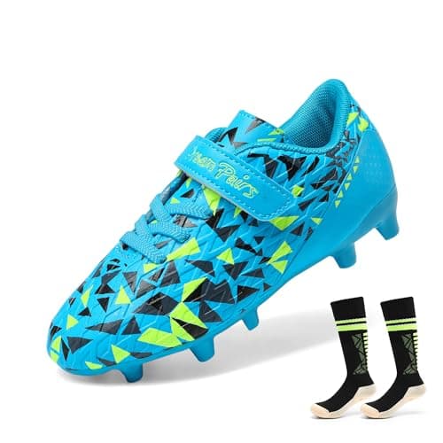 DREAM PAIRS Boys Girls Soccer Cleats Kids Firm Ground Football Shoes for Little/Big Kid with Soccer Socks,Size 12 Little Kid,Royal Blue/Neon Green,SDSO2307K-ACC-1