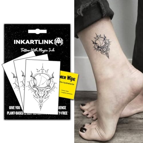 INKARTLINK Semi Permanent Tattoos, 3 Sheets of Small Temporary Tattoos, Adult Art Designs, Party Favors, Waterproof, Realistic, No Adhesive, No Reflective, Lasts 1-2 Weeks (Sheep Horn Star Plate)