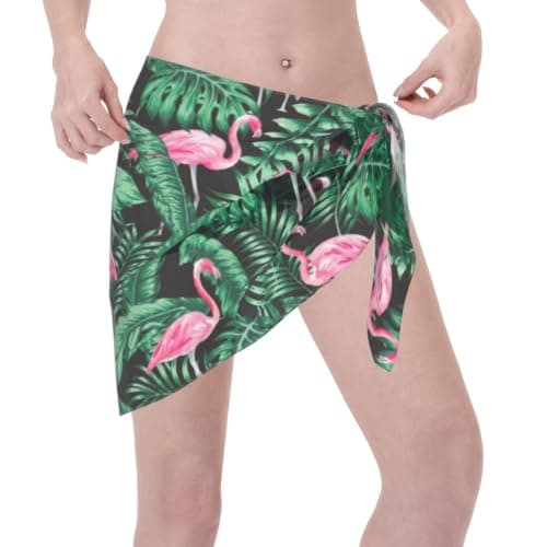 Tropical Flamingos Women Short Sarong Beach Wrap Sheer Bikini Chiffon Swimsuit Cover Up Skirt for Swimwear