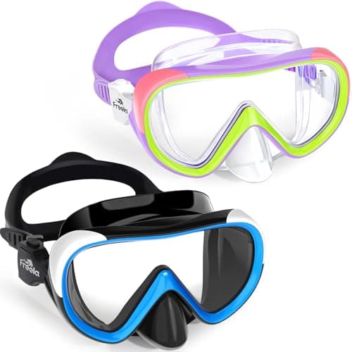 Freela Swim Goggles with Nose Cover for Kids 8-12 8-14 6-14 4-7 3-10 3-6 3-5 Boys Girls Children Youth , Water Pool Beach Swimming Goggles Mask for Tempered Glass Anti Fog Waterproof 180° Clear View