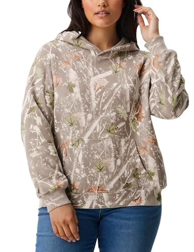 ACCPUR Women Oversized Fleece Camo Hoodies Maple Leaf Hooded Sweatshirt Casual Long Sleeve Fall Pullover Tops With Pockets