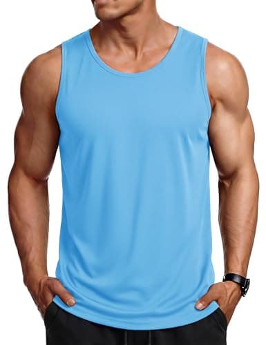 MAGCOMSEN Men's Sleeveless Shirts Quick Dry Workout Tank Tops UPF 80+ Athletic Gym Muscle Shirts for Summer SkyBlue M