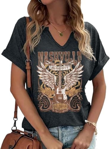 Oversized Wild West Cowboys T-Shirt for Women Western Rodeo Graphic Tee Short Sleeve Loose Vintage Country Music Tee Top (Small,A-Dark Grey)