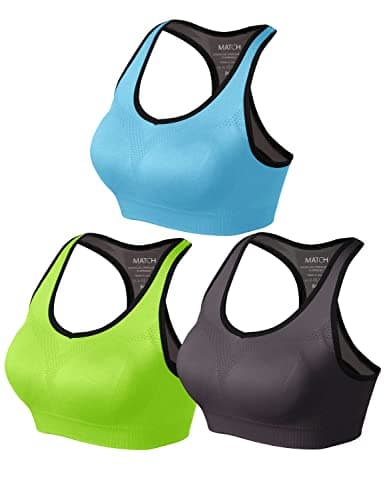 Match Racerback Sports Bras for Women – Padded Seamless Strappy Workout Tops for Yoga Gym Running Fitness Sports Bras (1 Pack of 3(Green-Gray-Blue), 3X-Large)