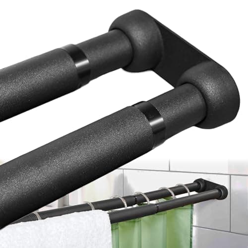 Double Shower Curtain Rod 27 to 119 Inches,Elegant Wall Mounted Double Shower Rods, Black Adjustable Curtain Pole for Bathroom,Laundry,Room Divider,Kitchen