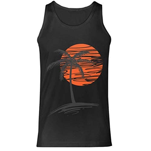 Kamaple Palm Tree Men's Fitness Tanks Tops T Shirt (Black, X-Large)