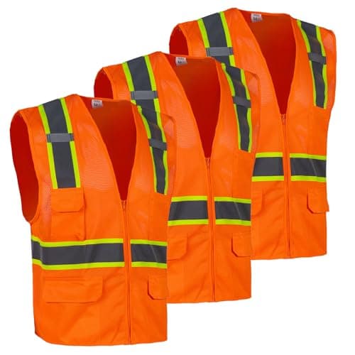FONIRRA 3 Pack Hi Vis Safety Vest for Men with 8 Pockets,Hi Vis Reflective Mesh Vest for Men for Construction