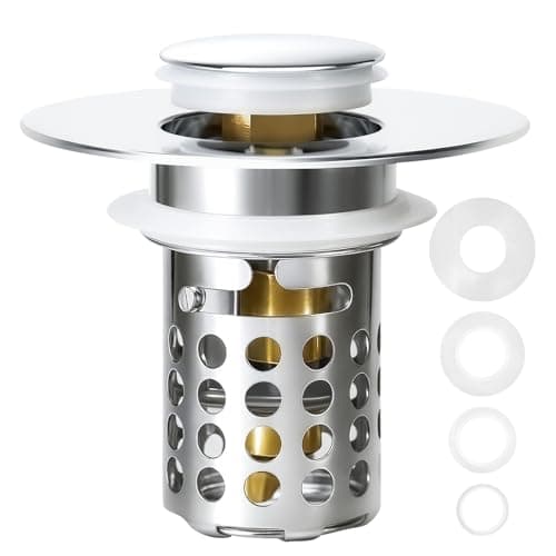 BOTEMY 3 in 1 Bathroom Sink Drain Strainer, Brass Bullet Core Pop Up Sink Stopper with Removable Stainless Steel Drain Basket Hair Catcher, Sink Stopper for 1.02"-1.2" Drain Holes, 1 PCS