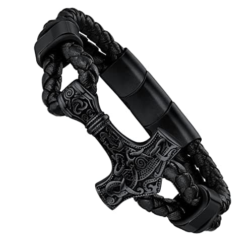 FaithHeart Mens Braided Leather Bracelets Retro Norse Vikings Wristband Jewelry for Father with Adjustable Sturdy Stainless Steel Clasp