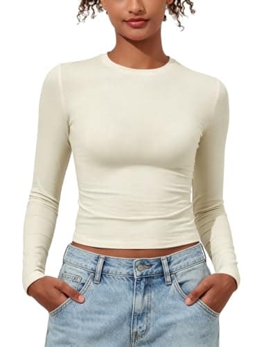 kayamiya Womens Going Out Tops Long Sleeve Layering Casual Shirts Bone L