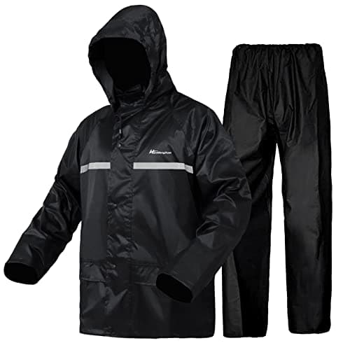 Rain Suit for Men Lightweight Waterproof Protective Raincoats (Jackets and Pants) Rain Gear Workwear (XL, Black)