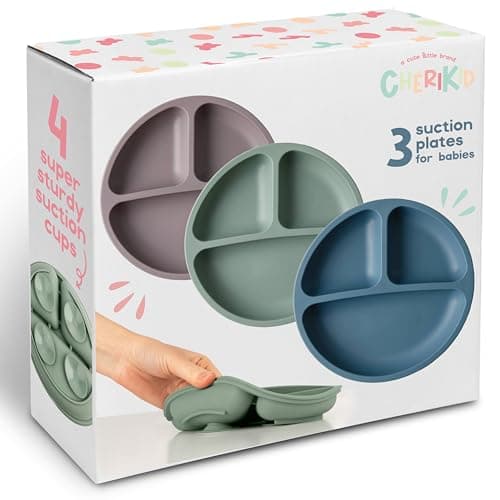 ChériKid Toddler Plates with Suction, Silicone Suction Plates for Baby