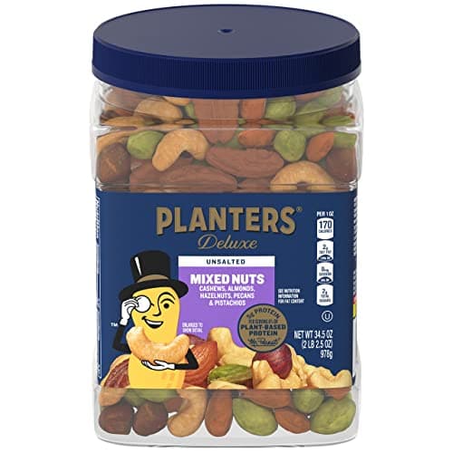 PLANTERS Deluxe Unsalted Mixed Nuts, Plant Based Protein, 34.5 Oz (1 Ct)