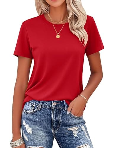 MAGCOMSEN Womens Cotton Tee Short-Sleeve Classic-Fit Shirts Crew-Neck Casual Basic Moisture-Wicking T-Shirt, Tomato Red, M