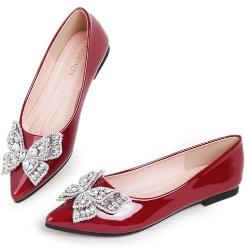 Leather Ballet Flats for Women Comfort Slip on Dress Shoes Red 8.5