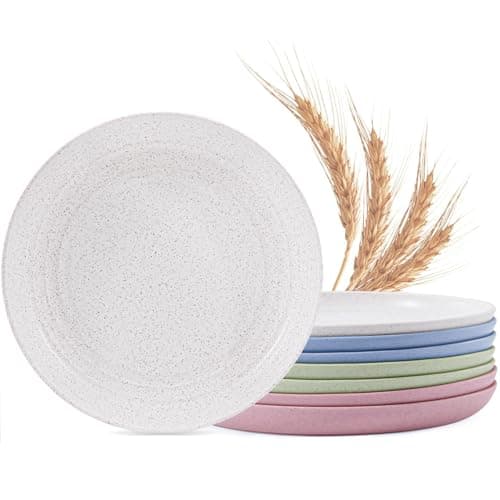 MISS BIG Wheat Straw Plates 8 inches,Plastic Plates Reusable Set of 8,Dinner Plates for Kids&Adults,Dishwasher & Microwave Safe,Eco-Friendly,BPA Free with 4 Colors