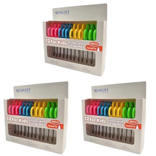 Westcott Right & Left-Handed Scissors For Kids - Back to School Essentials, Classroom Must Haves, Art Supplies - 5-Inch Pointed Safety Scissors - Assorted Colors (ACM13141) (Pack of 36)