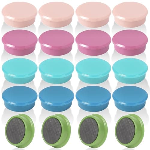 QOJOPU Fridge Magnet - 20Pcs Strong Magnets, Heavy Duty Refrigerator Magnets, Cute Mini Round Magnets for Whiteboard, Locker, Kitchen, Classroom – Small Decorative Button Magnet, 5 Colors for Adults