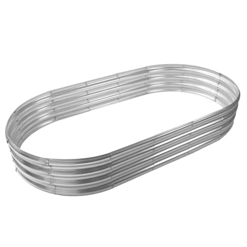 TBMLC Oval Galvanized Planter Box, Metal Raised Garden Bed - 0.8MM Thick- Ideal for Outdoor Gardening and Planting of Vegetables Flowers Fruits Succulent Plants and Others (Silver, 6X3X1 FT)