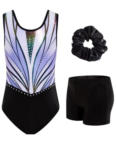 JiAmy Gymnastics Leotards for Girls with Shorts, Sparkly Outfit Set