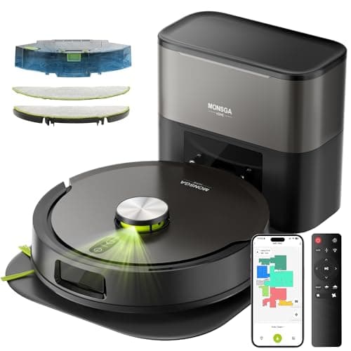 MONSGA Robot Vacuum and Mop Combo, 90 Days Self-Emptying with 8000Pa Suction, LiDAR Smart Mapping, Dual Anti-Tangle for Pet Hair, Carpet and Hard Floor
