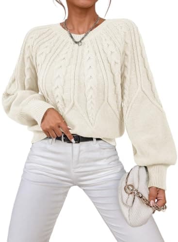Dokotoo Sweaters for Women 2026 Cable Knit Pullover Apricot L