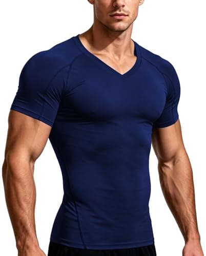 Compression Shirt Men V Neck Short Sleeve Workout Shirts Athletic Gym Undershirts Active Sports Base Layer Running Tops